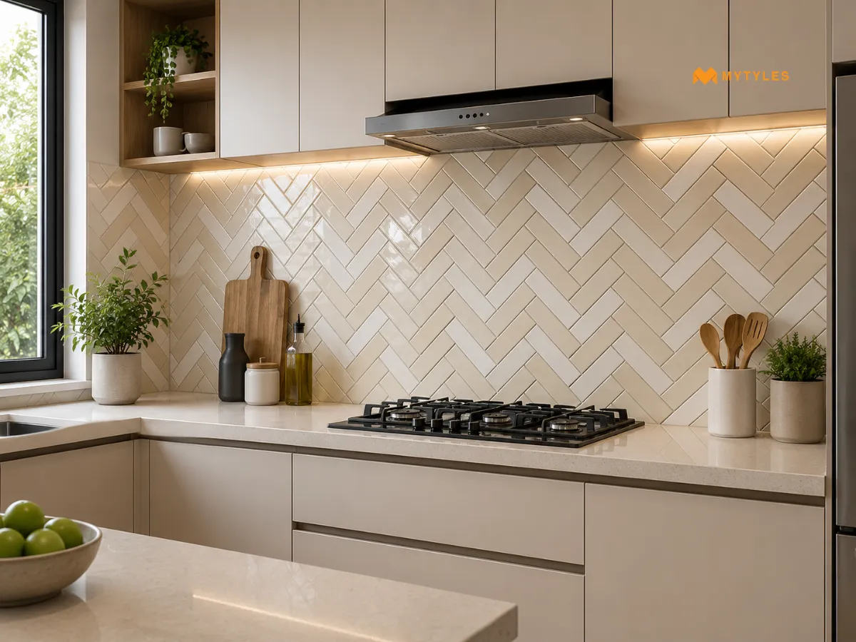 Ceramic Cream Herringbone Tile